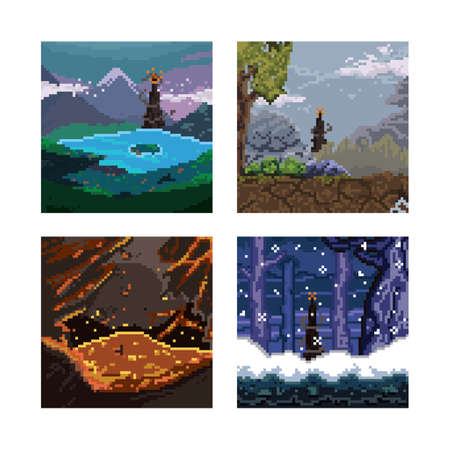 set of pixel art landscape icons