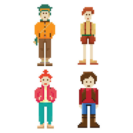 set of pixel art people icons
