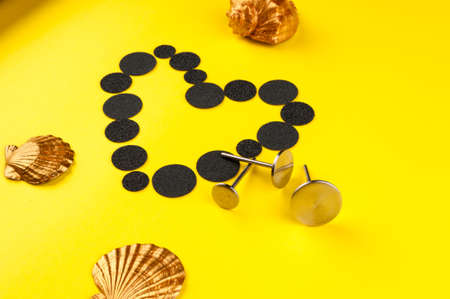 Top view of manicure and pedicure equipment on blue backgroundの写真素材