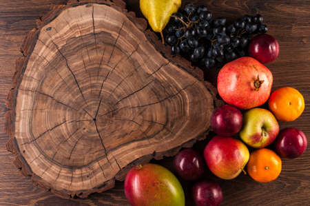 Fruit still life on wooden background. copy spaceの写真素材