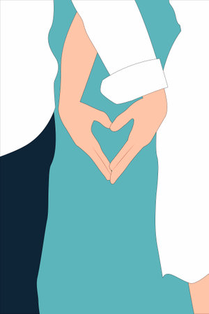 Pregnant couple making a heart with their hands. Vector illustrationのイラスト素材