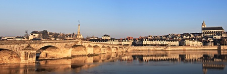 Panoramic view of bridge and cathedral of  Blois  . Valley of Loire , France