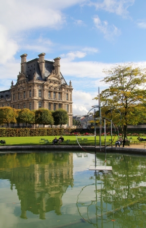 Palace in Tuileries garden  reflected in a pond  Jardins des Tuileries , Parisのeditorial素材