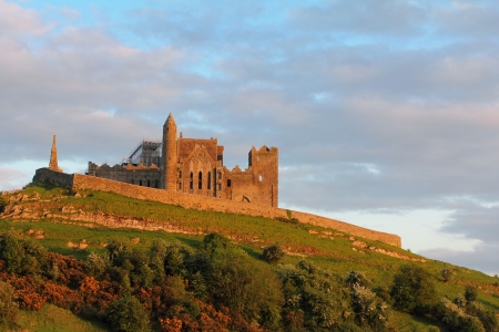 Rock of Cashel in warm sunset light , famous irish abbey in Tipperary countyのeditorial素材