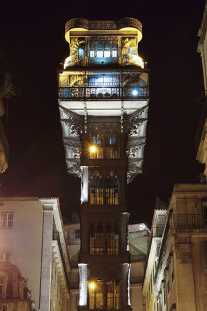 Santa Justa lift at night , Baixa . Portuguese city of Lisbonのeditorial素材