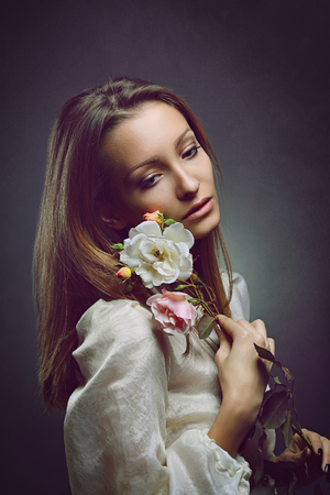 Portrait of sad beautiful woman. Purity and innocenceの写真素材