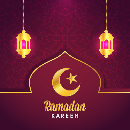 Ramadan Kareem islamic greeting design moon ornament mosque dome with arabic patternのイラスト素材