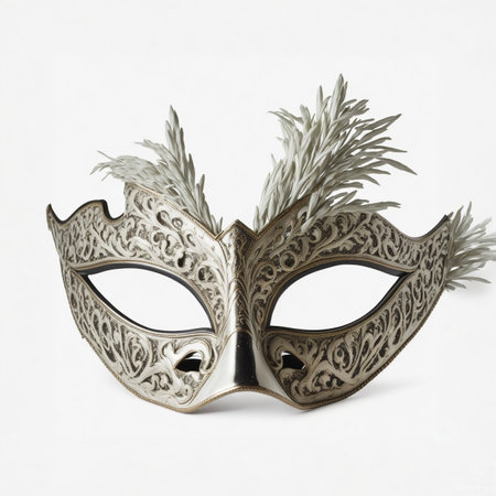 Silver Carnival Mask on White Backgroundの素材