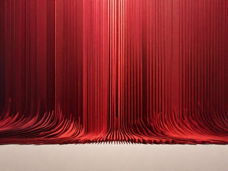 Red lines are flowing down on the floor creating abstract shapesの素材