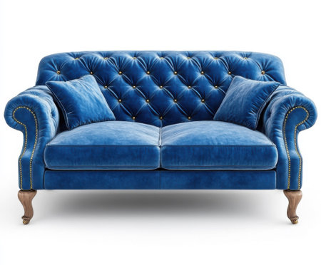 vintage blue luxury sofa isolated on white backgroundの素材