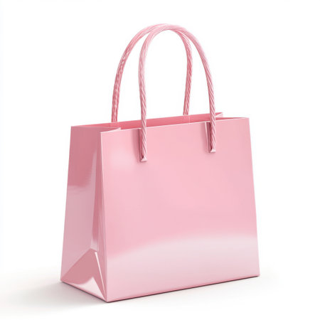 Pink shopping bag isolated on white backgroundの素材
