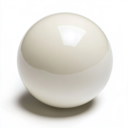 A close-up photo of a white billiard ball isolated on a clean white backgroundの素材