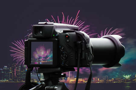 3 D rendering fireworks sparking in front of camera