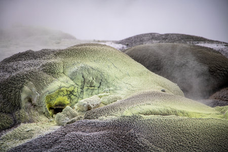 Steaming yellow sulphuric rock New Zealand North Islandの写真素材