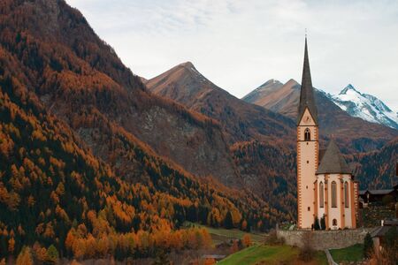 Famous church in the Heiligenblut in Austriaの写真素材
