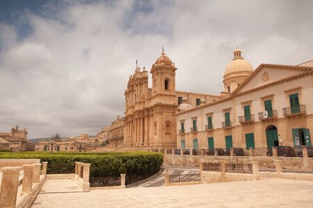 Baroque sandstoned cathedral of Noto, Sicily, Italyの写真素材