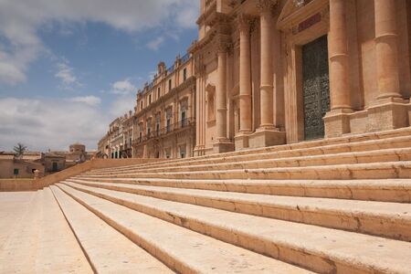 Baroque sandstoned cathedral of Noto, Sicily, Italyの写真素材