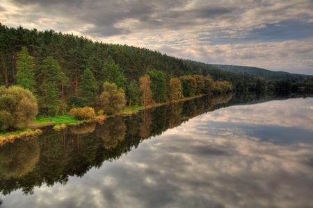 Water Reservoirs at sunsetの写真素材