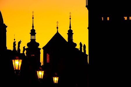 Old Town bridge tower at one end of Charles bridge on the river in Prague.の写真素材