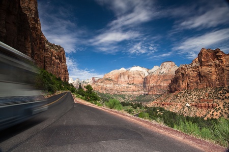 On the road in Zion National Parkの写真素材