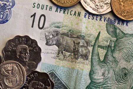 Banknotes and coins - Rands bill of South Africaの写真素材