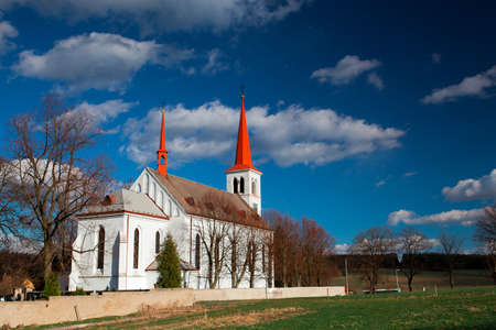 Restored church in Bohutin in Czech Republicの写真素材
