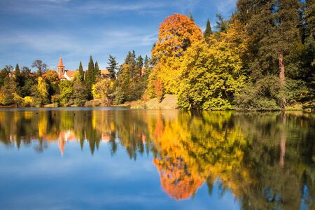 Garden in Pruhonice in autumnの写真素材