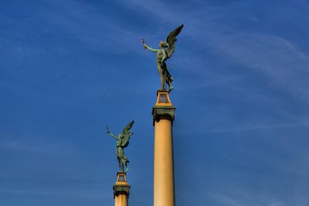 Two columns on the famous bridge in Prague