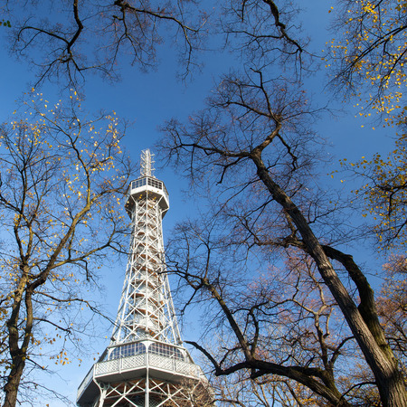 Lookout tower on Petrin Hill in autumn in Pragueのeditorial素材