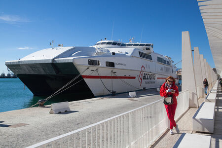 Big cruise ship in the port of Malaga,Spainのeditorial素材