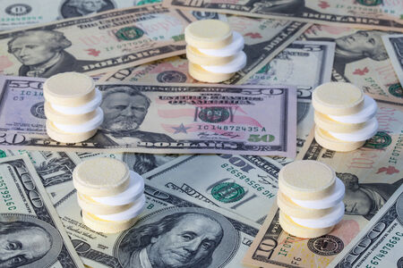 Different tablets and us dollar bannotesの写真素材