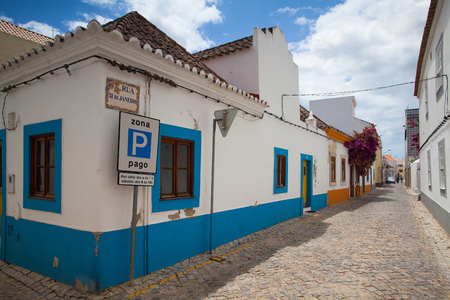TAVIRA,PORTUGAL-JUNE 7,2014  Typical historic street with Moorish elements in Tavira city のeditorial素材