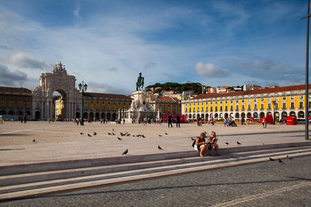 Statue of King Jose I on the Commerce Square (Praca do Comercio) in Lisbon, Portugal. The Square was destoryed by the 1755 Earthquake and then it was reconstructedのeditorial素材