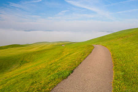 Misty morning on a empty golf courseの写真素材