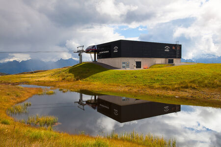 Empty mountain ski resort in Kitzbuhel in autumn.のeditorial素材