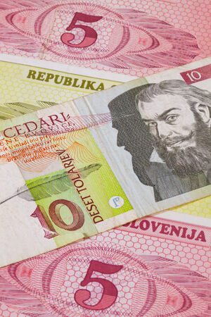 Different Tolar banknotes from Slovenia on the table