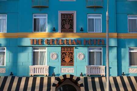 Los Angeles, USA - July 2,2011: The famous Georgian Hotel in Santa Monica, an ode to art deco, was erected in 1933. Georgian Hotel once hosted the likes of Clark Gable and Carole Lombard, Bugsy Siegel etc.のeditorial素材