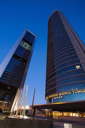 Madrid,Spain-August 28,2010: Cuatro Torres Business Area is a business district located in the Paseo de la Castellana in Madrid.The area contains the tallest skyscrapers in Spain-Torre Espacio,Torre de Cristal,Torre PwC,Torre Caja Madridのeditorial素材