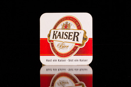 AUSTRIA,LINZ-July 7,2014: Beermat from Kaiser Beer, it is the most popular beer brewed in Linz. The beer brand has a long history and exisits since 1837.のeditorial素材