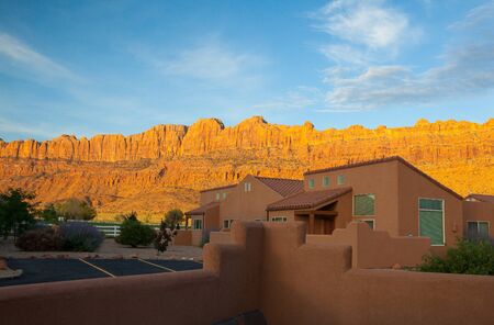 Moab,Utah-USA: July 17, 2013:Sunrise in Moab near the main entrance to the famous Arches National Park, Moab,Utah,USAのeditorial素材