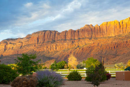 Moab,Utah-USA: July 18, 2013:Sunrise in Moab near the main entrance to the famous Arches National Park, Moab,Utah,USAのeditorial素材