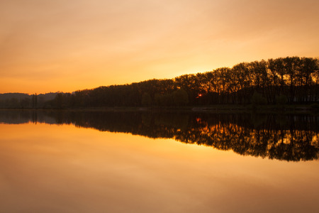 Dramatic sunrise on the Vltava river in Pragueの写真素材