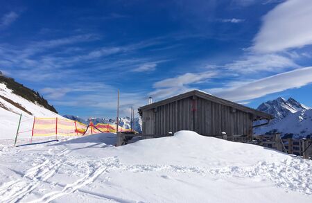Old wooden barn in the Alps in Austriaの写真素材