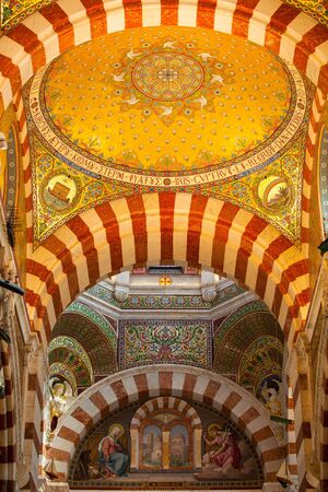 Marseille,France-May 6,2011: Interior in Catholic basilica Notre Dame De La Garde.This Neo-Byzantine church was built by the architect H.J.EspÃ©randieu on the foundations of an ancient fort located at the highest natural point in Marseille.のeditorial素材