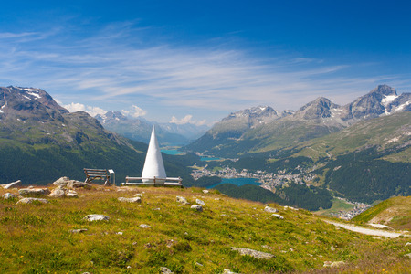 St.Moritz, Switzerland - July 15, 2015:Muottas Muragl with Natural Sculpture called The Drop, St. Moritz, Upper Engadin, Canton of Grisons, Switzerlandのeditorial素材