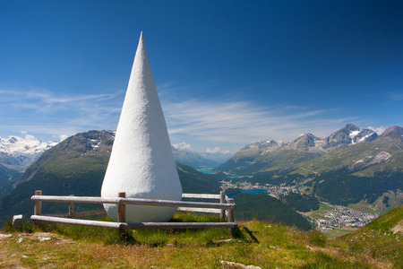 St.Moritz, Switzerland - July 15, 2015:Muottas Muragl with Natural Sculpture called The Drop, St. Moritz, Upper Engadin, Canton of Grisons, Switzerlandのeditorial素材