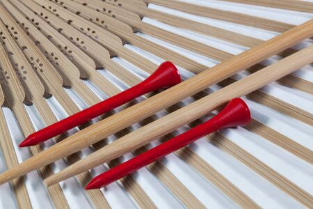 Typical Japanese hand fan made of bamboo,chopsticks and golf equipmentsの写真素材