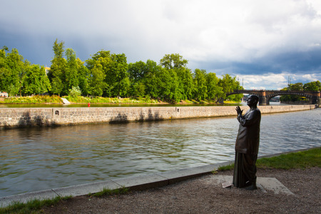 Prague, Czech Republic - July 23,2015 : Statue of Harmony before heavy storm  on the Vltava river banks.のeditorial素材