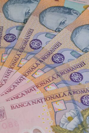 Different Romanian Lei Banknotes on the table