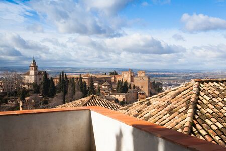 View from white building in the Generalife palace with aerial view at Granada, Spainのeditorial素材